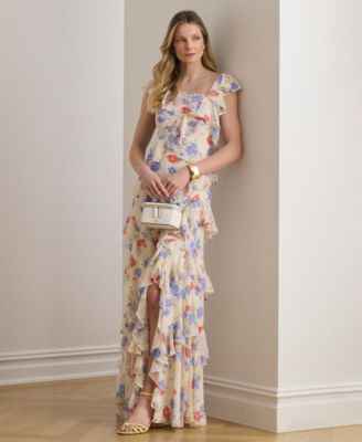 Women's Flutter-Sleeve Asymmetric Neck Maxi Dress