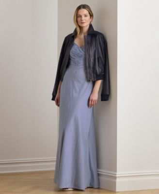 Women's Striped Pleated Sweetheart Neck Ball Gown