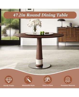 Streamdale Solid Wood Dining Table with Glass Lazy Susan & Steel Base