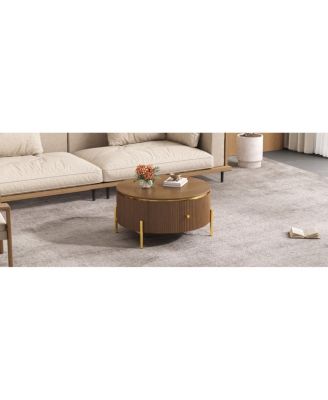 31.5" Modern Round Coffee Table with 2 Drawers