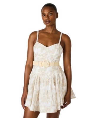Raffia Floral Embroidered Belted Mini Dress
