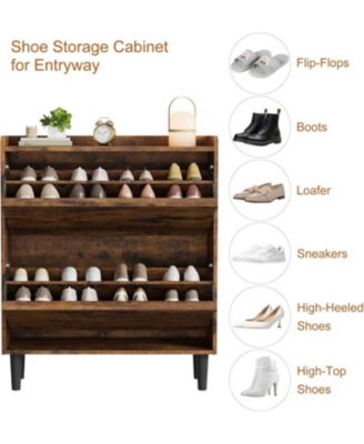 Wooden Shoe Cabinet with 2 Flip Drawers – Adjustable Shelf Shoe Organizer, Hidden Freestanding Shoe Storage for Entryway, Hallway, Living Room