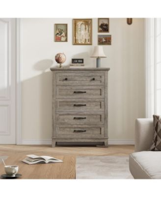 5 Dresser for Bedroom, 41.3 in Tall Vertical Drawer Dresser with Large Storage, Freestanding Wooden Closet Chest for Bedroom, Living Room