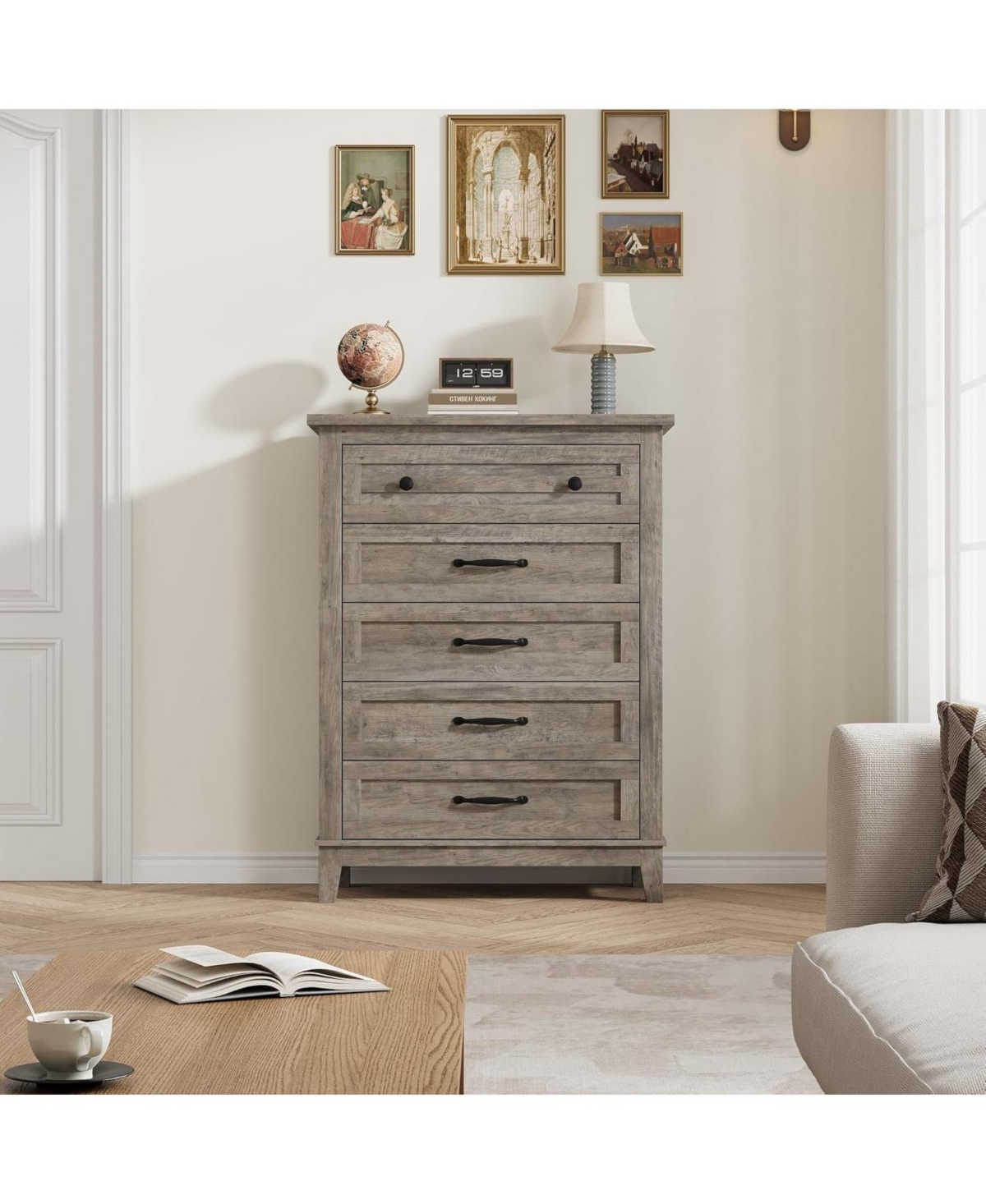 gaomon 5 Dresser for Bedroom, 41.3 in Tall Vertical Drawer Dresser with Large Storage, Freestanding Wooden Closet Chest for Bedroom, Living Room