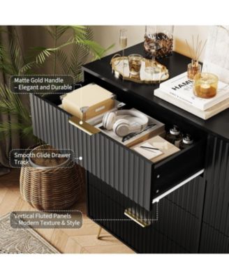 Fluted Dresser for Bedroom with 8 Drawers,55" Wide Modern Chest of Wooden Bedroom Chest with Metal Handle,Clothes Storage Organizer