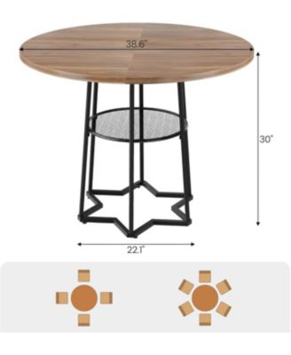 38.6 Inch Round Dining Table with Storage 16.8 Inch Round Mesh Storage Space-Saving Wood Kitchen Table with Metal Base Perfect for Dining Room
