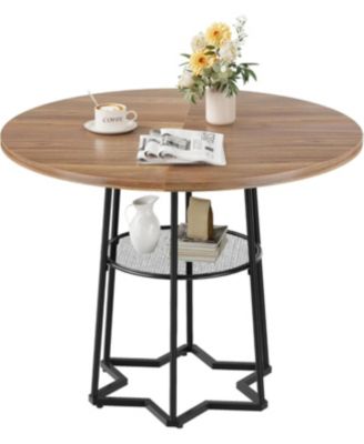 38.6 Inch Round Dining Table with Storage 16.8 Inch Round Mesh Storage Space-Saving Wood Kitchen Table with Metal Base Perfect for Dining Room