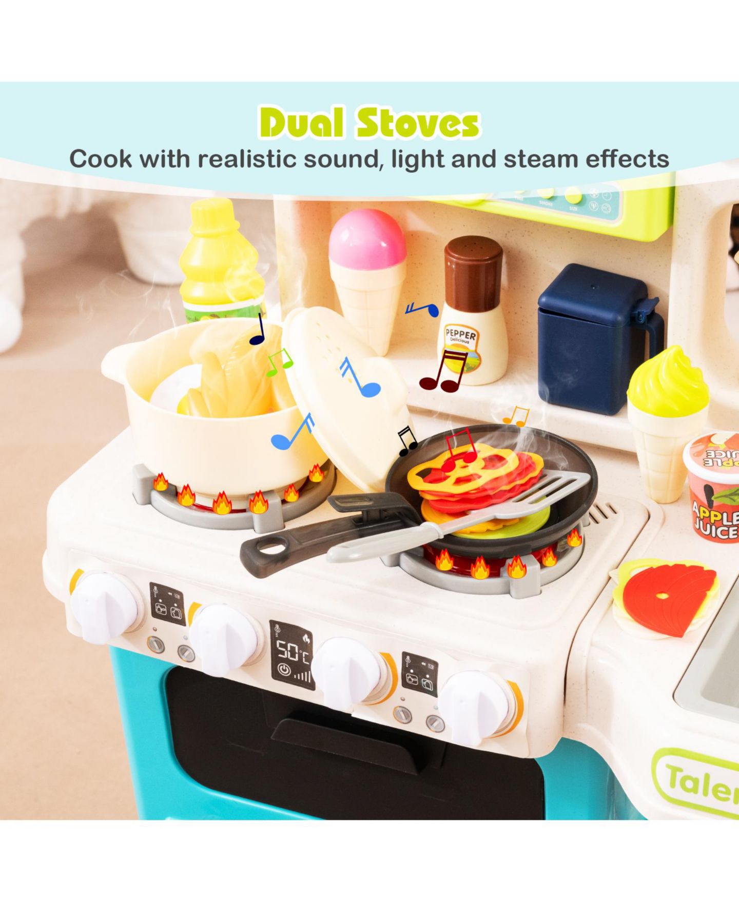 Детский игровой набор Slickblue Kitchen Playset with Lights and Sound Effects, 96-Piece, Ages 3+, цвет: Синий — фото 4