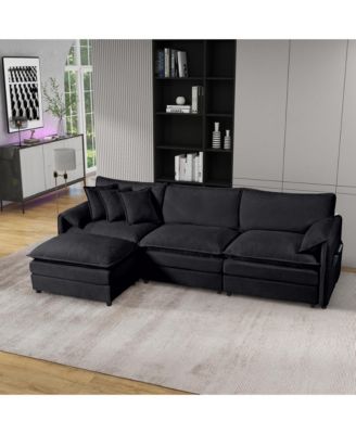 Modular Sectional Sofa , 3-Seater Comfy Cloud Couches with Movable Ottoman,  Chenille