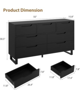 7 Drawer Wide Dresser, Freestanding Wooden Storage Cabinet for Living Room