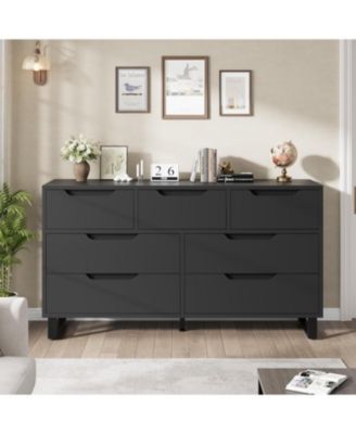 7 Drawer Wide Dresser, Freestanding Wooden Storage Cabinet for Living Room
