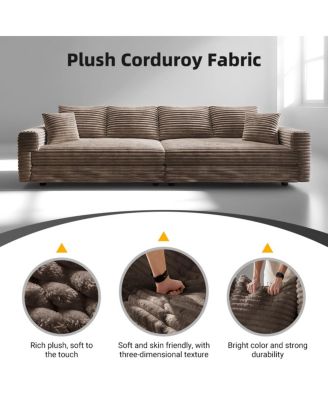 102" Plush Corduroy 4-Seat Sofa, Modern Comfy Upholstered Cloud Couch with Ottoman