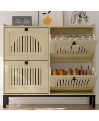Shoe Cabinet with 4 Flip-Drawers, Wooden Entryway Storage Organizer with Adjustable Shelf, Hidden Shoe Rack for Hallway & Living Room,