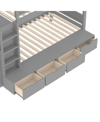 Twin over Twin Bunk Bed w/ 4 Drawers, Wardrobe, No Box Spring Needed