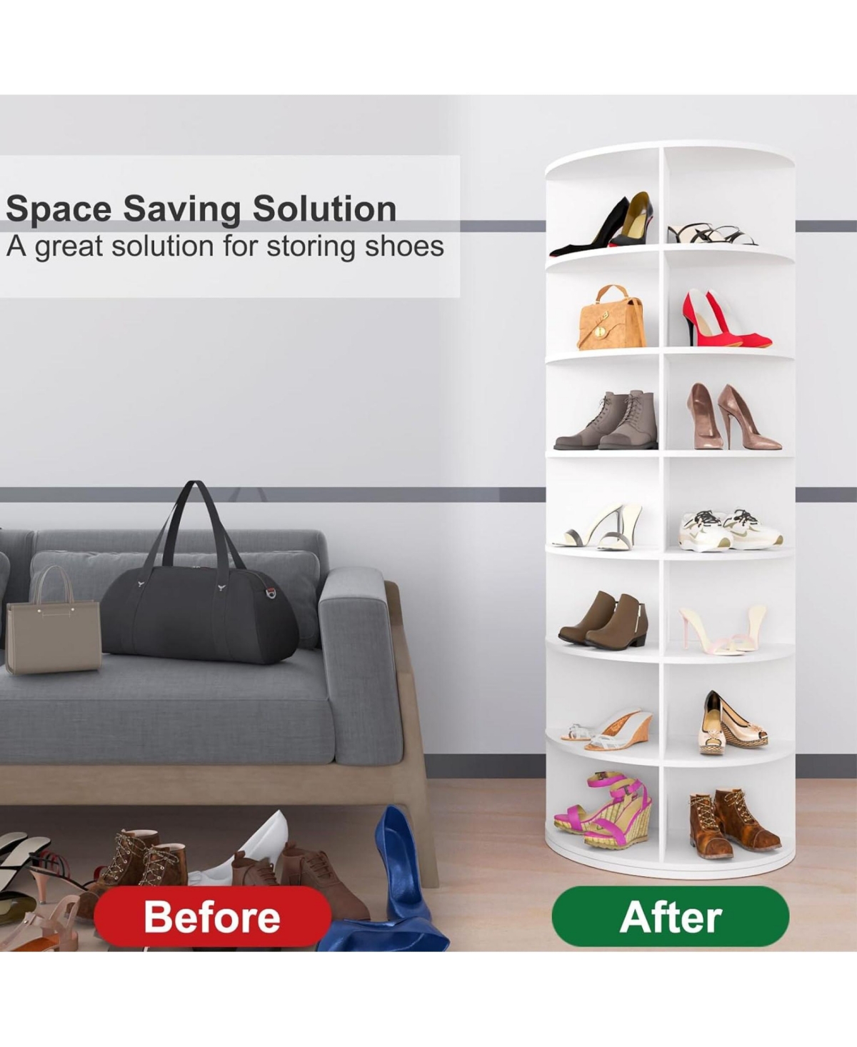 Rainsken Tier Rotating Shoe Rack Tower, Vertical Display Stand Round Carousel