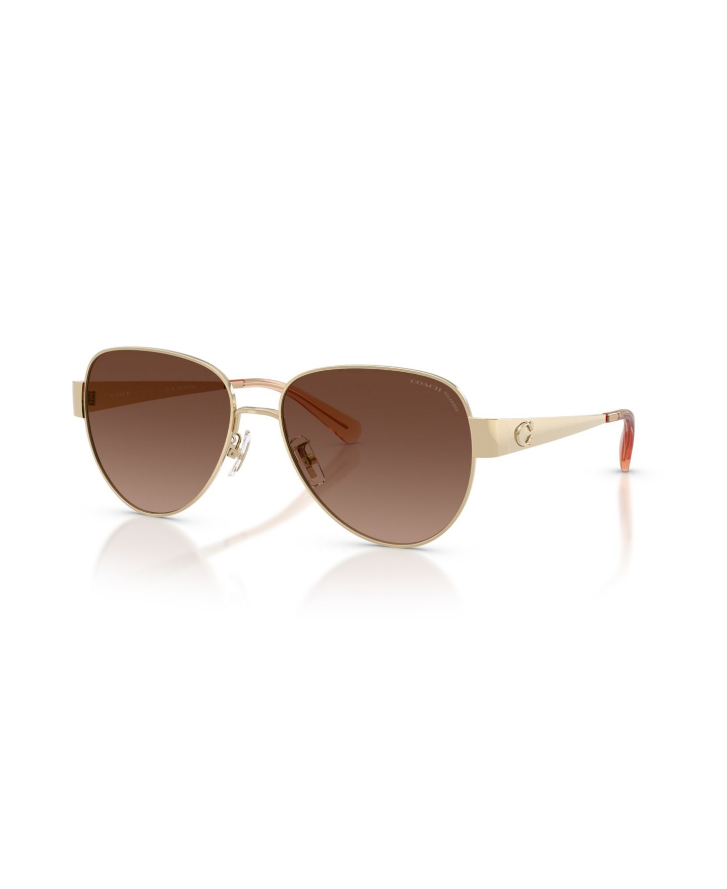 Женские солнцезащитные очки COACH Pilot Polarized Sunglasses, CDP37 HC7186, цвет: Блестящий светлый золотой — фото 1