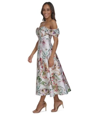 Women's Off-The-Shoulder Flare Midi Dress