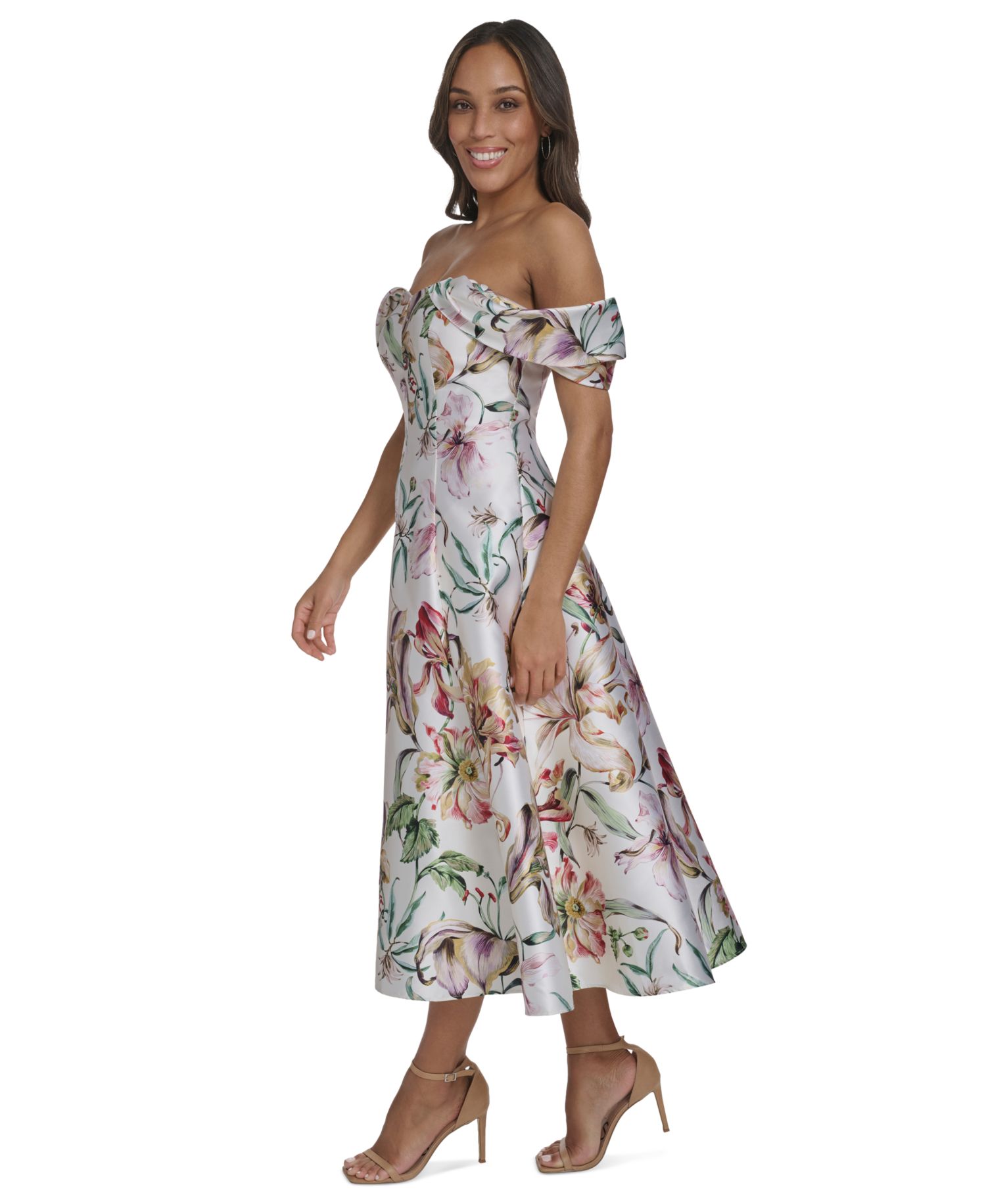 Women's Off-The-Shoulder Flare Midi Dress