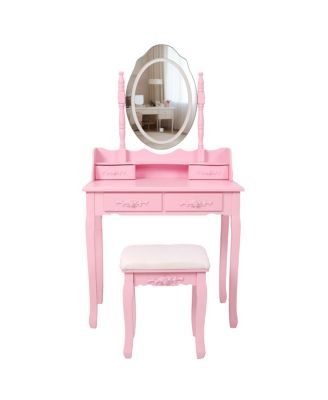 Princess Vanity Desk Set with Mirror & Stool, 4 Drawers, Ample Storage