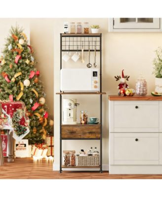 Space-Saving Slim Coffee Bar with 4 Shelves, 2 Drawers, 5 Hooks