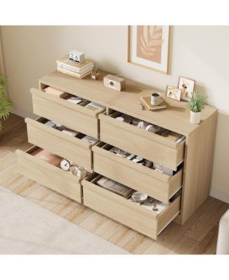 6 Drawer Dresser for Bedroom, Modern Double Dresser Organizer with 6 Drawers Large Storage, Wooden Chest of Drawers for Living Room, Nursery