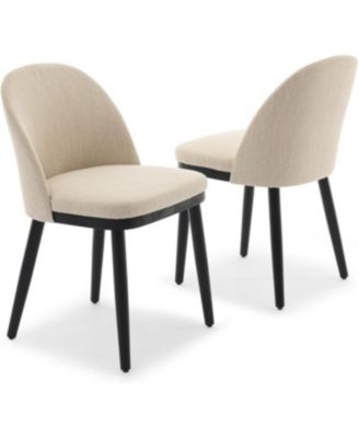 Chairs Set of 6, Modern Fabric Upholstered Kitchen Side Chairs with Curved Backrest & Wood Leg, Armless Dining Chair for Restaurant/Cafe.