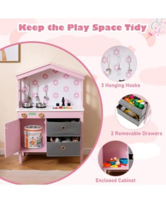 Children Toy Kitchen Playset with Dual Stoves and Rotary Knobs