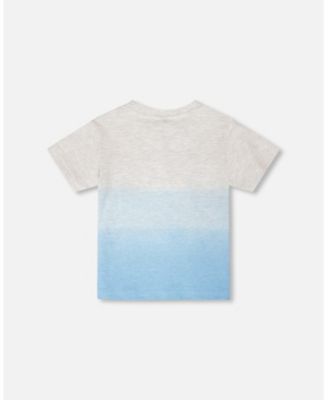 Big Boys Cotton Short Sleeve T-Shirt Grey Mix To Blue Gradient