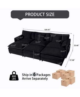Oversized Deep Seat Sectional Cloud Sofa Sleeper with 3 Ottomans & Soft Pillows, Modular Couch Bed, DIY Combination