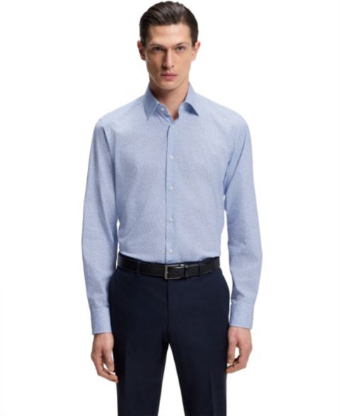 Мужская рубашка Hugo Boss Printed Stretch Cotton Regular-Fit Dress Shirt, цвет: Синий