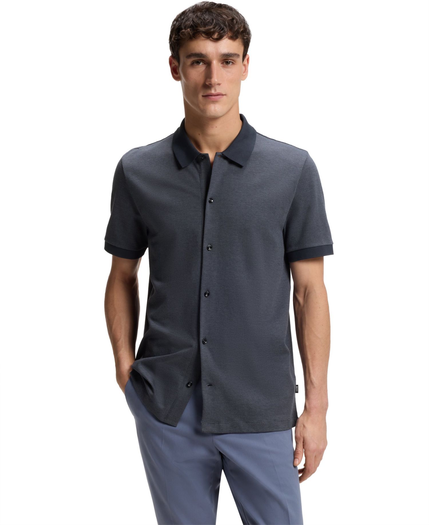 Men's Bubble-Structure Cotton Regular-Fit Shirt