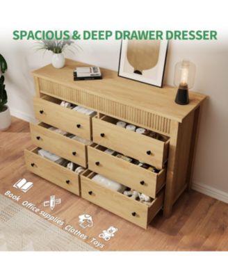 6 Drawer Dresser for Bedroom, Wooden Fluted Chest of Drawers, Modern Oak Storage Organizer for Living Room, Hallway