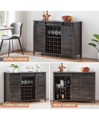 47 Inch Wine Bar Cabinet with Sliding Barn Door Buffet Sideboard Cabinet with 16 Bottle Wine Rack.