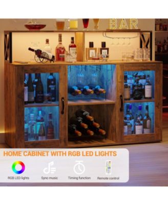 Wine Bar Liquor Cabinet with LED Lights Wine Glass Holder and Rack Kitchen Coffee Bar Cabinet Sideboard Cabinet Bars.