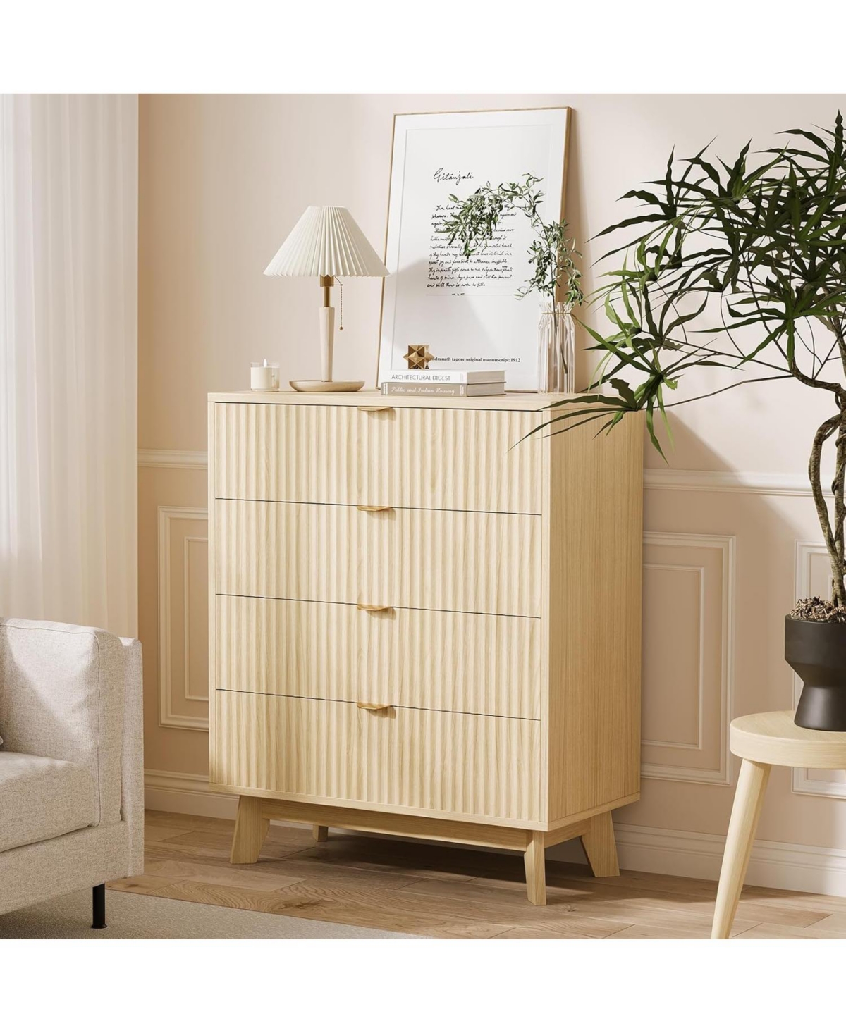 gaomon Fluted Dresser for Bedroom with Drawer, Mid Century Modern Chest of Drawers, Large Boho Drawers Dresser with Deep Drawers