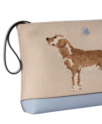 Embroidered Golden Retriever Large Canvas Pouch