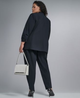 Plus Size Collarless One Button Blazer