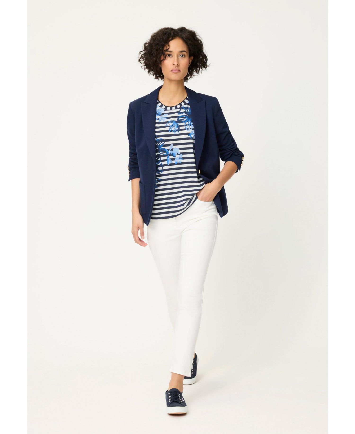 Women's Stripe and Floral Print T-Shirt