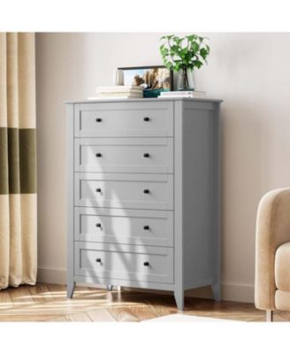 5 Drawer Dresser for Bedroom, Tall Dresser with Deep Drawers & Metal Knobs, Modern Wooden Chests of Drawers for Entryway, Hallway
