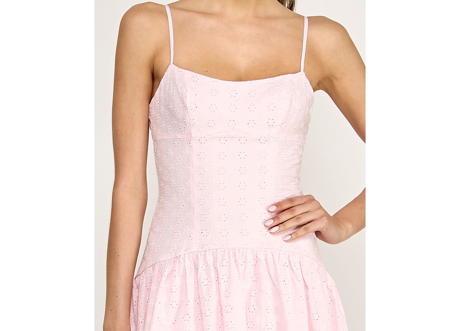 Juniors' Scoop Neck Eyelet Dress