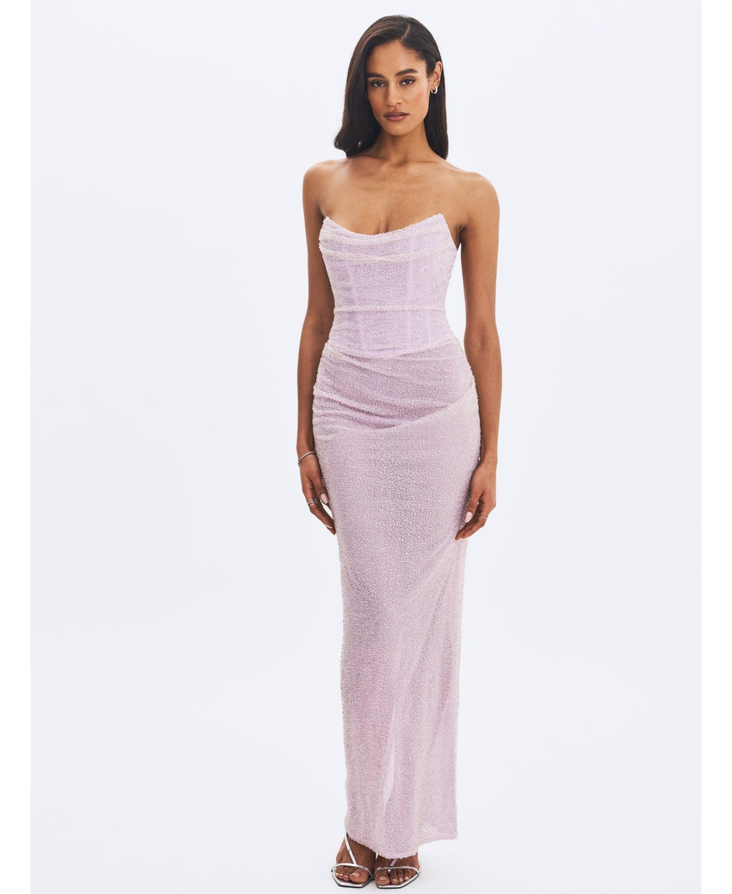 Women's Raylee Beaded Mesh Strapless Sheath Maxi Dress