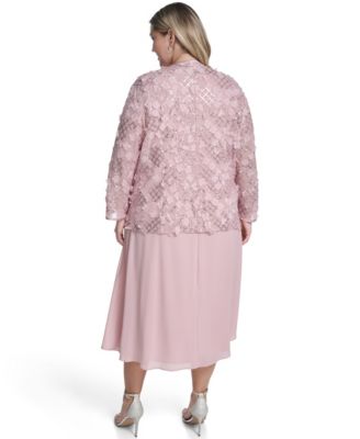 Plus Size Mesh Jacket and Sleeveless Fit & Flare Dress, 2-Piece Set