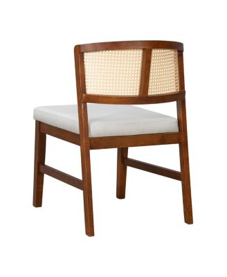 Rattan Dining Chairs (Set of 2) - Upholstered, Curved Back, Hardwood Frame