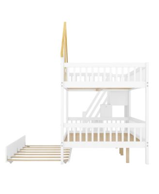 Streamdale Full Size Wooden House Roof Bunk Bed with Storage Staircase