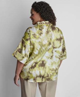 Plus Size Collared Neck Satin Top