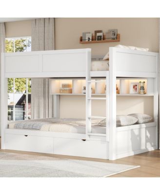 Full XL over Full XL Bunk Bed with Storage, LED, 2 Drawers