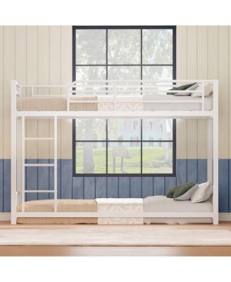  Twin Over Twin Metal Bunk Bed with Guard Rails & Ladder, Space-Saving