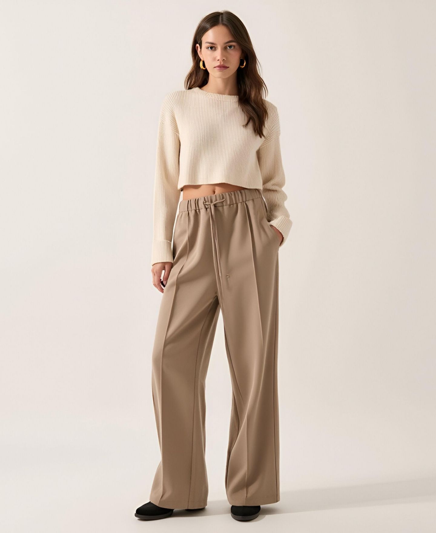 Женские брюки Modenaire High-Rise Wide-Leg Drawstring, цвет: Хаки — фото 5