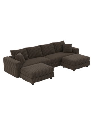 102" Plush Corduroy 4-Seat Sofa, Modern Comfy Upholstered Cloud Couch