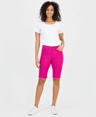 Women's Mid-Rise Raw-Edge Bermuda Jean Shorts